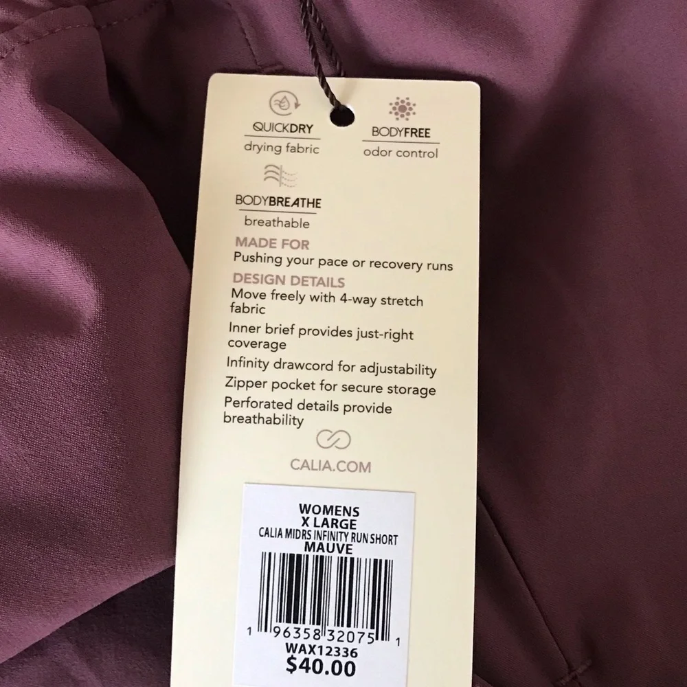 CALIA Women's Mid Rise Infinity Run Short, NWT, Mauve